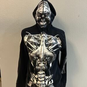Skater aesthetic HAWK Full-Zip Skeleton Cyborg Hoodie – Size L – Face Mask Hood